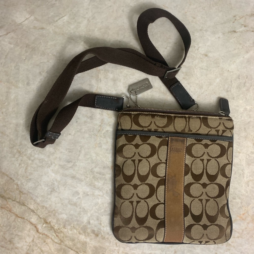 Coach Brown and Tan Signature Messenger Bag